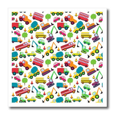 3dRose ht_222346_2 Cute Scattered Fire Trucks Construction Trucks Cars Pattern Iron on Heat Transfer for White Material, 6" x 6"