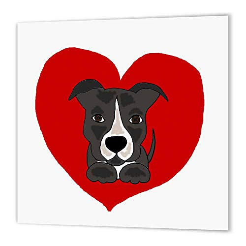 3dRose Fun Grey and White Pitbull Puppy Dog and Red Heart Love-Iron on Heat Transfer, 6 by 6", for White Material (ht_201822_2)
