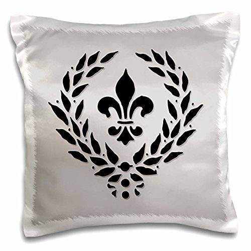 3dRose Fleur De Lis. French décor. Grey and black. - Pillow Case, 16 by 16-inch (pc_220679_1)