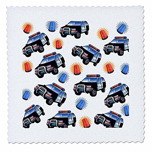 3dRose Print of Police Cars with Flashing Lights Pattern - Quilt Square, 10 by 10-Inch (qs_221645_1)
