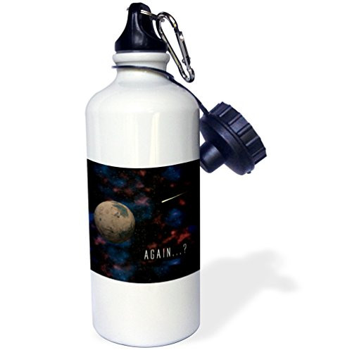 3dRose "Again science fiction space design of planet Mars with an incoming traveling craft" Sports Water Bottle, 21 oz, White