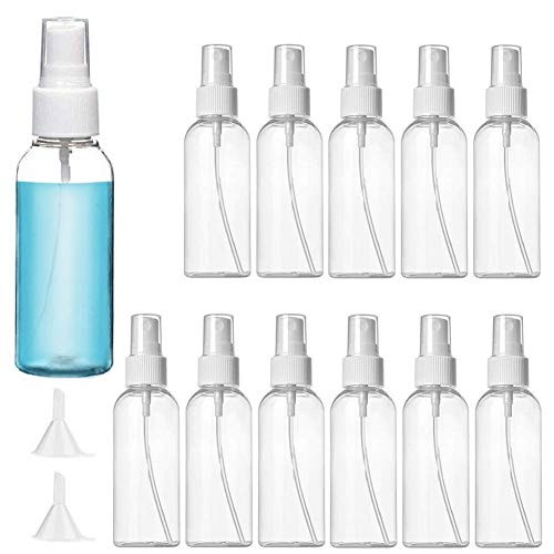 12 Pack 2.7oz Clear Fine Mist Spray Bottles,80ml Travel Spray Bottle with Pump Spray Cap,Refillable Small Plastic Liquid Containers for Travel Essential Oils Perfumes