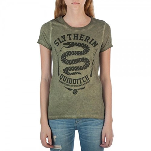Bioworld Harry Potter Slytherin House Symbol Juniors Oil Washed T-Shirt (Medium) Green