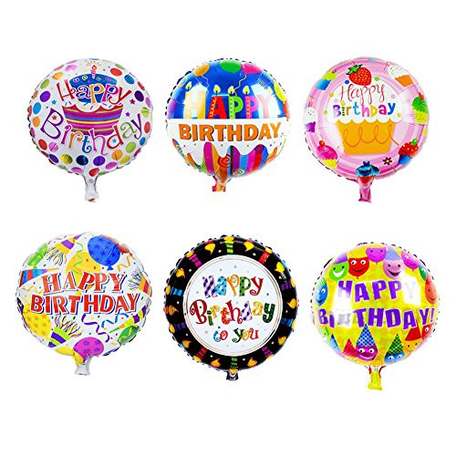 Sharlity Happy Birthday Foil Mylar Helium Balloon, 18" Round Foil Balloon, Pack of 12