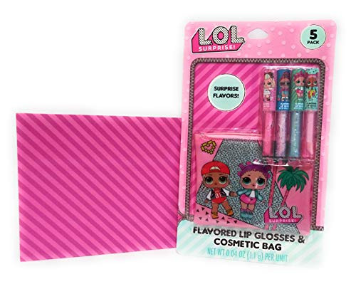LOL SURPRISE FLAVORED LIP GLOSSES & COSMETIC BAG SET WITH SURPRISE FLAVORS