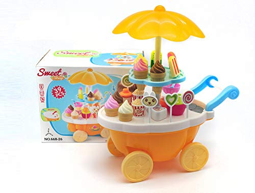 VERZABO Ice Cream Cart Food Truck Toy Toddler Toys Ice Cream Toy 39 Piece Play Ice Cream Set with Music Lights & Sound Pretend Play Ice Cream Toy Great Christmas Toy for Toddler Girl/Boy