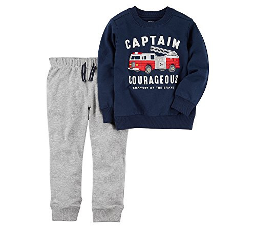 Carter's Baby Boys' French Terry Firetruck Pullover and Joggers Set 18 Months Blue/Gray