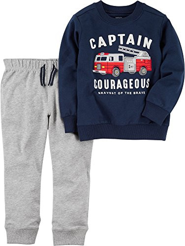 Carter's Baby Boys' French Terry Firetruck Pullover and Joggers Set 9 Months Blue/Gray