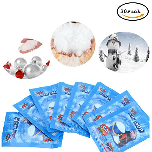 CoscosX 30 Pack SAP Magic Snow Instant Fake Fluffy Snow Powder Reusable DIY Artificial Slime Simulation Snow Super Absorbant Christmas Wedding Festival Market Fairy House Decor Children Toys