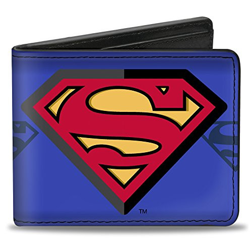 Buckle-Down PU Bifold Wallet - Superman Shield Centered/Shield Stripe Blues