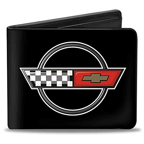 Buckle-Down mens Pu Bifold Wallet - Corvette C4 Checker/Bowtie Logo Black, Multicolor, 4.0" x 3.5"