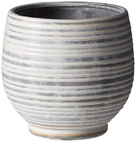 Creative Co-Op Grey & White Striped Stoneware Planter