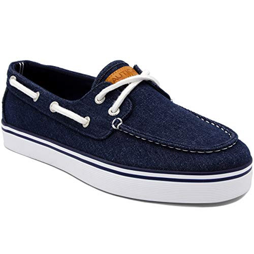 Nautica Men's Galley Lace-Up Boat Shoe,Two-Eyelet Casual Loafer, Fashion Sneaker-Galley-Navy Washed Denim-7.5