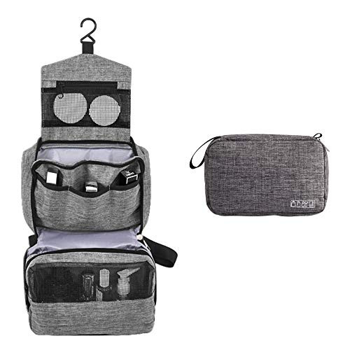 Hanging Travel Toiletry Bag, iSPECLE Organizer Dopp Kit with Handle for Cosmetic, Toiletries, for Women Men Grey