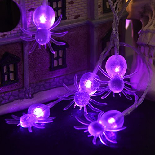 YUNLIGHTS Halloween Spider String Lights, Waterproof 11.5ft 30 LED Halloween String Lights with 8 Lighting Modes Battery Operated for Indoor Outdoor Party Yard Holiday Halloween Decoration (Purple)