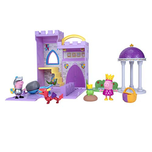 Peppa Pig Princess Fort Adventure - 8 Inch Expandable Playset with Carry Handle, Including Peppa Pig Princess and Frog, Picnic Basket, Sir George (Knight), Dragon and Catapult Accessories