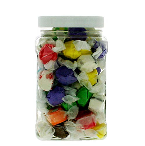 Salt Water Taffy 1LB - Bulk Original 10-Flavor Sweets Mix Candy in 48 FL OZ Gift Ready Reusable Square Jar