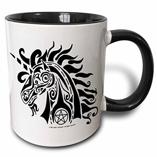 3dRose Pentacle Unicorn Pagan Fantasy Tribal Witchcraft Abstract Ceramic Mug, 11 oz, Black/White
