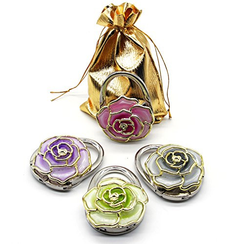 BEAVO Set of 4 Handbag Hook Rose Flower Foldable Purse Handbag Hook Table Hanger
