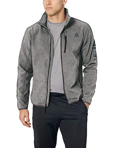 Reebok Men's Standard Softshell Active Jacket, Logo Sleeve Detail Heather Grey, XL