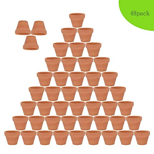 48pcs Clay Pots, 2'' Terracotta Pot Clay Ceramic Pottery Planter, Cactus Flower Terra Cotta Pots, Succulent Nursery Pots, with Drainage Hole, for Indoor/Outdoor Plants, Crafts