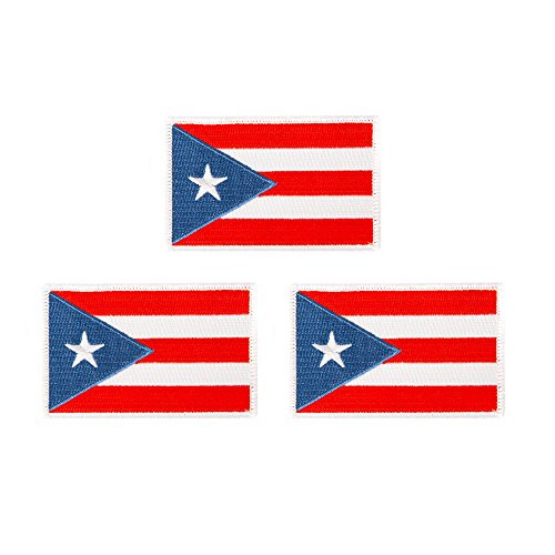 Puerto Rico Flag Patch Bulk 3.5 inch x 2.25 inch State Iron On Sew Embroidered Tactical Backpack Hat Bags (3-Pack Patch)