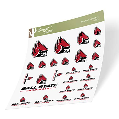 Ball State University BSU Cardinals NCAA Sticker Vinyl Decal Laptop Water Bottle Car Scrapbook (Type 1-1 Sheet)