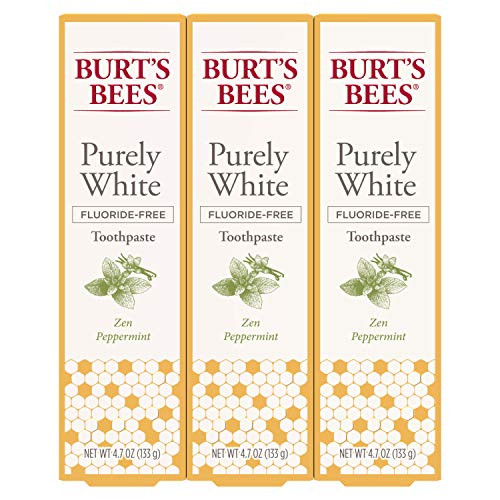 Burt's Bees Toothpaste, Natural Flavor, Fluoride Free Purely White, Zen Peppermint, 4.7oz 3 Count