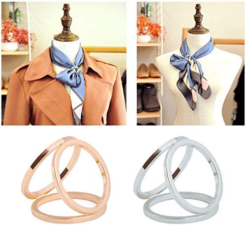 ericotry 2PCS (Golden + Silver) Women Girls Fashion Scarf Clip Ring Buckle Scarf Slides Modern Simple Triple Slide Jewelry Silk Sarf Clasp Clips Clothing Ring Wrap Holder