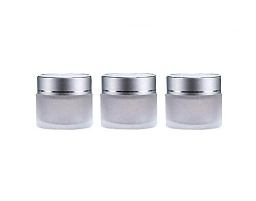 3PCS 10ml/0.34oz Refillable Frosted Clear Glass Jars With Silver Screw Lid And Inner Liner Empty Face Cream Container Holder Portable Makeup Sample Cream Lip Balm Lotion Storage Bottle