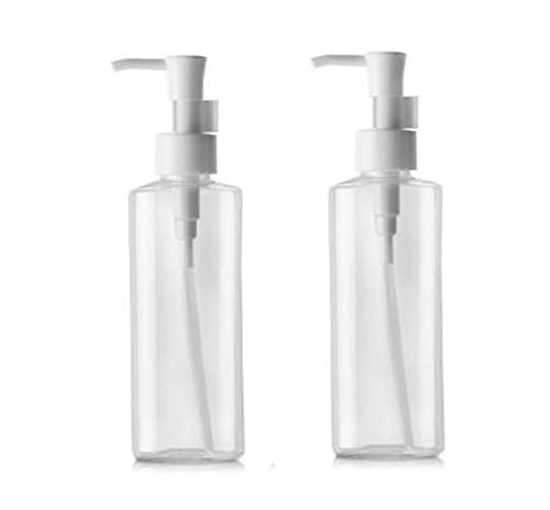 2PCS 150ml/5.1oz Empty Refillable Clear Plastic Flat Pump Press Bottle Lotion Cleansing Oil Dispenser Cosmetic Container Storage Jar Vial Holder for Emulsion Lotion Essence Serums Cleansing Oil