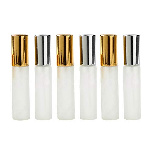 6 PCS 10ML/0.34oz Empty Refillable Frosted Glass Mist Spray Bottle Perfume Atomizer Cosmetic Container Jar Pot Vials Holder Mist Sprayer with Aluminum Cap for Aromatherapy Fragrance Toner Lid Random