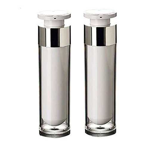 2Pcs White Empty Refillable Acrylic Vacuum Pump Bottle Leakproof Airless Container Jar For Storage Cream Lotion Toiletries Liquid With Silver Circle size 50ml/1.7oz 2Pcs White Empty Refillable Acrylic Vacuum Pump Bottle Leakproof Airless Container Jar For Storage Cream Lotion Toiletries Liquid With Silver Circle size 50ml/1.7oz