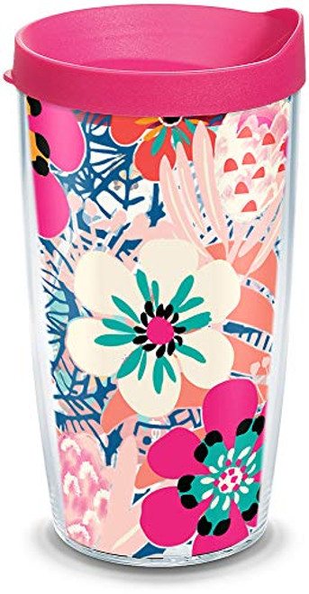 Tervis Bright Wild Blooms Insulated Travel Tumbler with Wrap and Lid 16 oz - Tritan, Clear