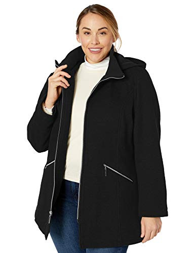 INTL d.e.t.a.i.l.s Women's Plus Size Hooded Sweatshirt Jacket with Asymetrical Zip, Bold Black, 2X