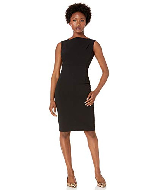 Calvin Klein Women's Petite Sleevless Seamed Sheath with Bateau Neckline Dress, black, 2P