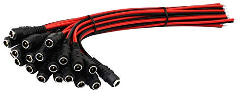 CGTime 25CM DC Power Pigtail Cable, 12V 1-3A DC 5.5mm x 2.1mm Female Connectors AWG for CCTV Surveillance Security Camera System and Led Strips Transformer Connection(2.1mm x 5.5 mm 20 Pack/F)