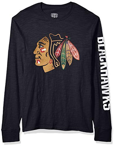 OTS NHL Chicago Blackhawks Men's Slub Long Sleeve Team Name Tee, Alternate Distressed Sinclair, Medium