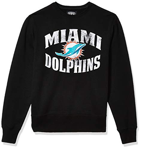 OTS NFL Miami Dolphins Men's Fleece Crew, Alternate Distressed Marbleton, Small