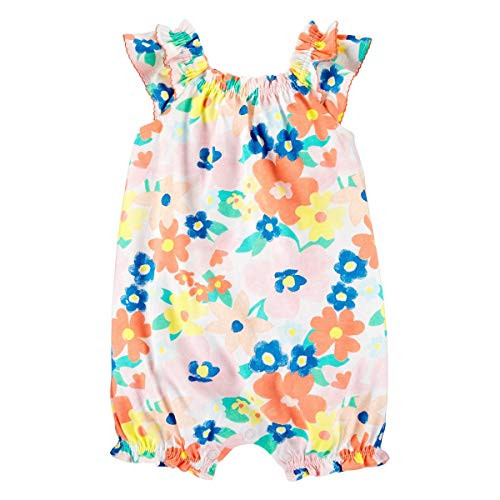 Carter's Baby Girls' Printed Chambray Romper (9 Months, Floral/Multi)