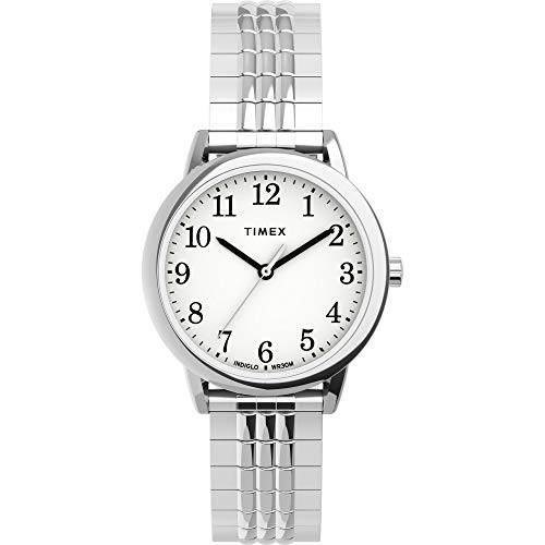 Timex Women's TW2U08600 Easy Reader 30mm Silver-Tone/White Perfect Fit Expansion Band Watch