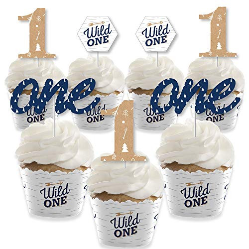 Big Dot of Happiness Hes a Wild One - Cupcake Decoration - 1st Birthday Party Cupcake Wrappers and Treat Picks Kit - Set of 24 Big Dot of Happiness Hes a Wild One - Cupcake Decoration - 1st Birthday Party Cupcake Wrappers and Treat Picks Kit - Set of 24