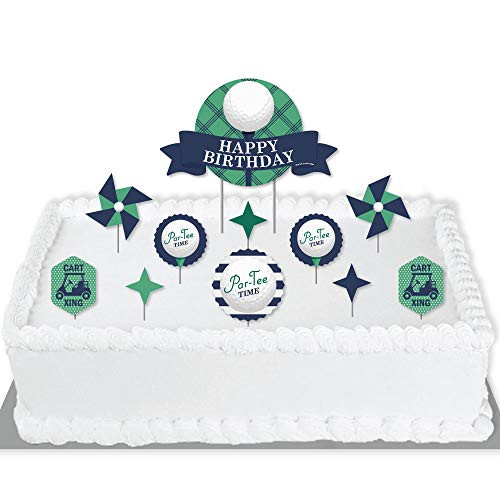 Big Dot of Happiness Par-Tee Time - Golf - Birthday Party Cake Decorating Kit - Happy Birthday Cake Topper Set - 11 Pieces