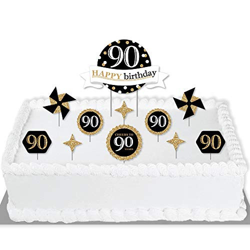 Big Dot of Happiness Adult 90th Birthday - Gold - Birthday Party Cake Decorating Kit - Happy Birthday Cake Topper Set - 11 Pieces