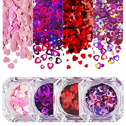 4 Colors Heart Shape Nail Glitter, Ultra Thin Nail Sequin Paillette, Laser Nail Art Flakes, Shining Spangle for Face DIY Crafts 4 Colors Heart Shape Nail Glitter, Ultra Thin Nail Sequin Paillette, Laser Nail Art Flakes, Shining Spangle for Face DIY Crafts