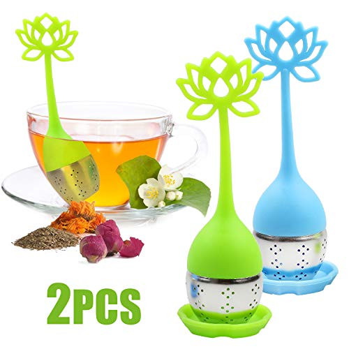 ANYI16 Tea Infuser Filter 2 Pack Stainless Steel Tea Ball - Loose Tea Steeper Mesh Tea Cup Filter with Flower shaped Silicone Handle for Loose Leaf or Herbal Tea