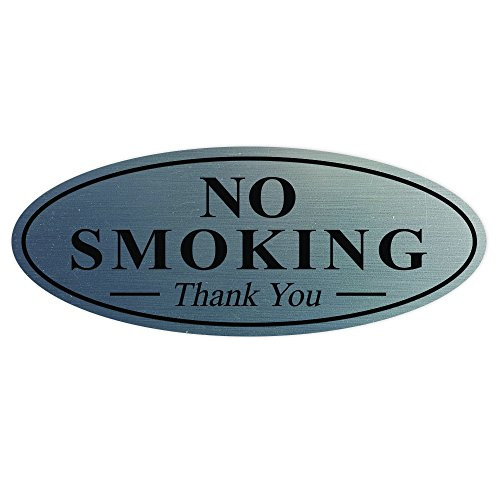 Oval NO SMOKING Thank You Sign - Silver Small