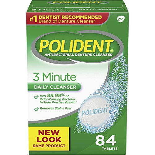 Polident 3 Minute Triple Mint Antibacterial Denture Cleanser Effervescent Tablets, 84 count