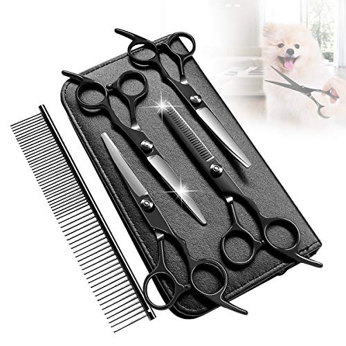 Pet Grooming Scissors for Dogs Cats Straight & Thinning & Curved Scissors Set for Dog Grooming (Black Scissors for Pet) Pet Grooming Scissors for Dogs Cats Straight & Thinning & Curved Scissors Set for Dog Grooming (Black Scissors for Pet)