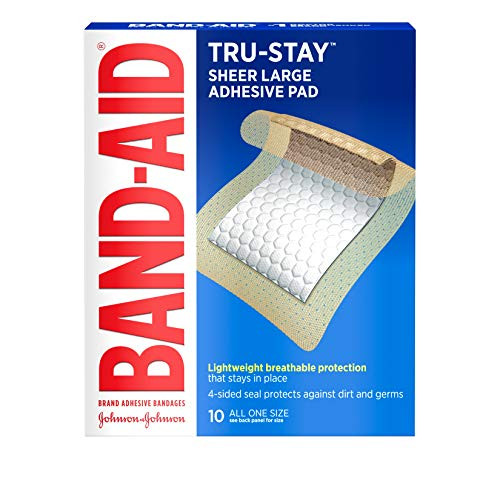 Band-Aid Brand Tru-Stay Adhesive Pads, Large Sterile Adhesive Bandages for First Aid Wound Care and Protection of Minor Cuts, Scrapes & Burns, Lightweight, Breathable, Large Size, 10 ct Band-Aid Brand Tru-Stay Adhesive Pads, Large Sterile Adhesive Bandages for First Aid Wound Care and Protection of Minor Cuts, Scrapes & Burns, Lightweight, Breathable, Large Size, 10 ct